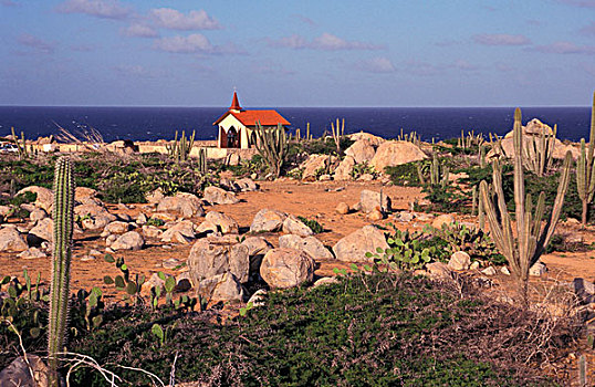 加勒比,阿鲁巴,远景,小教堂