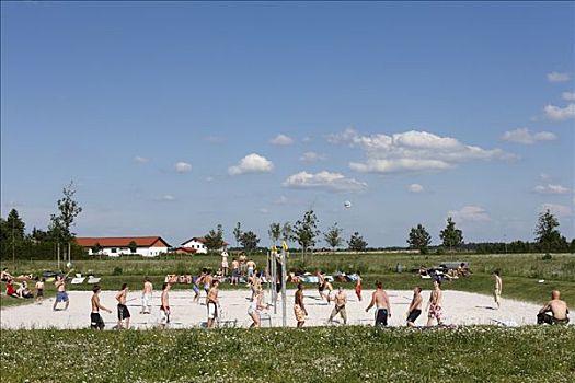沙滩排球,公园,慕尼黑,巴伐利亚,德国,欧洲