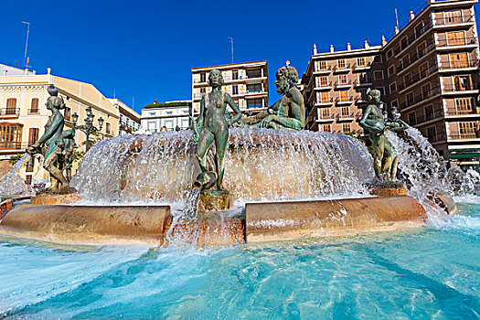 瓦伦西亚,喷泉,广场,西班牙