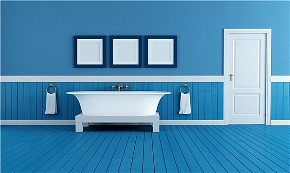 老,风格,蓝色,浴室