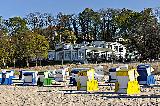 屋顶,海滩藤椅,海滩,靠近,全景,咖啡,梅克伦堡前波莫瑞州,德国,欧洲