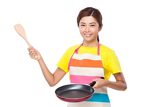 亚洲人,主妇,锅,木质,长柄勺