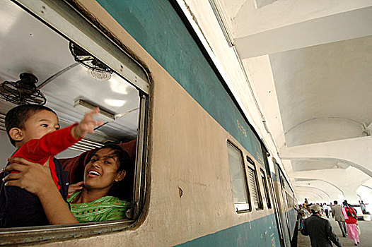 客运列车,火车站,达卡,孟加拉
