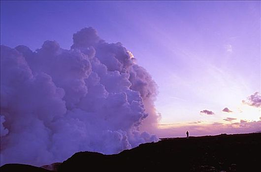 夏威夷,夏威夷大岛,熔岩流,海洋,巨大,蒸汽,云,天空,日落