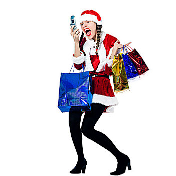 女人,圣诞老人,圣诞购物,电话,叫