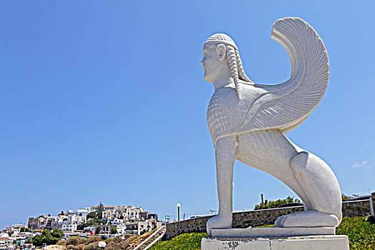 雕塑,狮身人面像,港口,纳克索斯岛,城镇,基克拉迪群岛,爱琴海,希腊,欧洲
