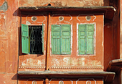 绿色,窗户,粉红,城市,斋浦尔,拉贾斯坦邦,印度,亚洲