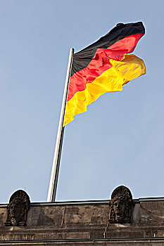 旗帜,德国,飞,上方,德国国会大厦,建筑,柏林,欧洲