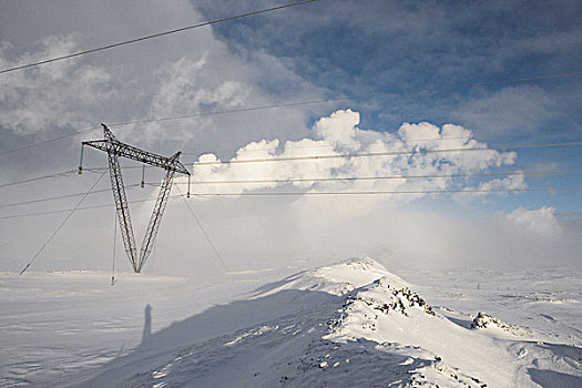 电线,冬天,风景,蒸汽,地热发电站,背景,冰岛