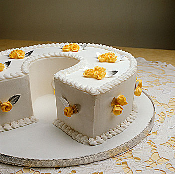 白色,蛋糕,黄色,糖,玫瑰