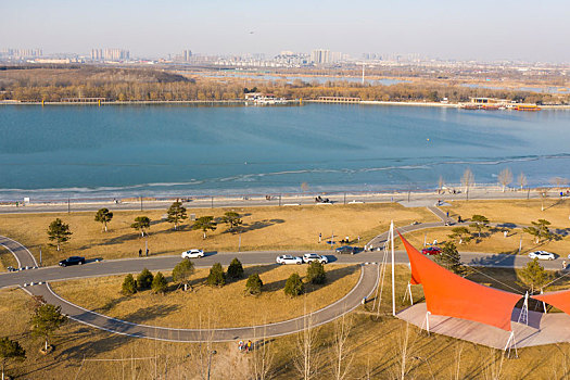 石家庄市,滹沱河生态旅游区航拍画面