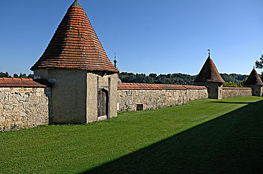 要塞,墙壁,塔,14世纪,15世纪,世纪,城堡,地面,布格豪森,上巴伐利亚,德国,欧洲