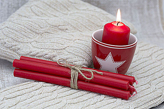 圣诞节,蜡烛,燃烧,垫子,静物
