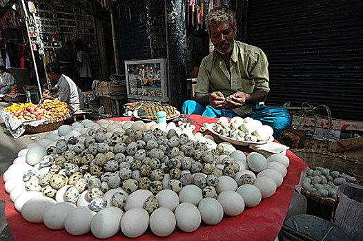 街头摊贩,销售,熟食,鸡,蛋,老,达卡,孟加拉,十二月,2005年