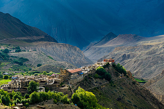 风景,荒芜,山谷,喇嘛寺,山,地区,尼泊尔,亚洲