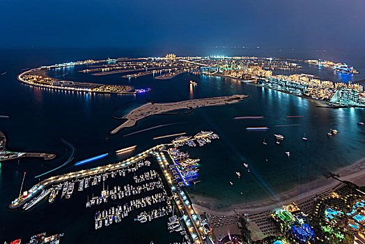 城市,迪拜,阿联酋,夜晚,海岸线,波斯湾,码头,前景