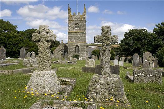 教堂,墓碑,康沃尔,英国,欧洲