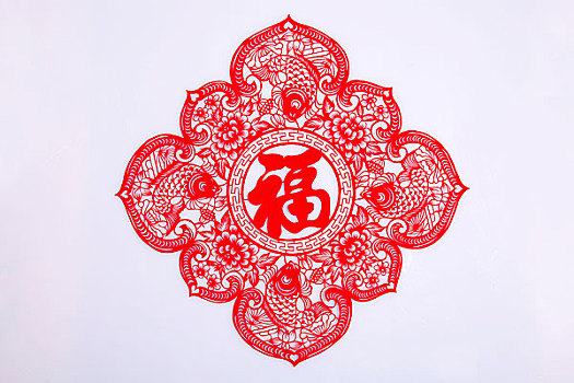 剪紙鯉魚福字