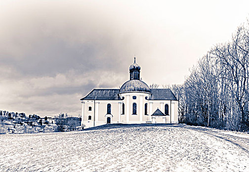 圣母玛利亚,小教堂,冬天,白色,收集,德国,巴伐利亚