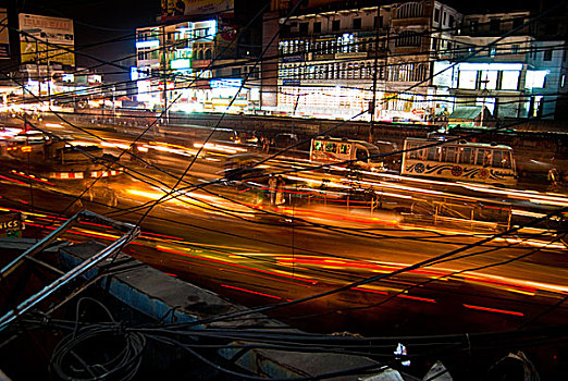 夜间,城市,孟加拉,五月