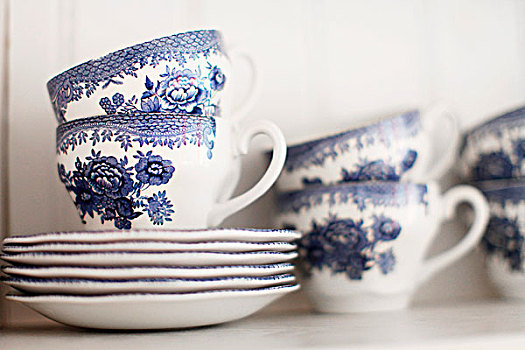 白色,茶具,蓝色,涂绘,图案