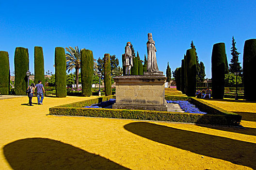 雕塑,皇后,伊莎贝拉,国王,哥伦布,花园,雷耶斯,城堡,天主教,科多巴,安达卢西亚,西班牙,欧洲
