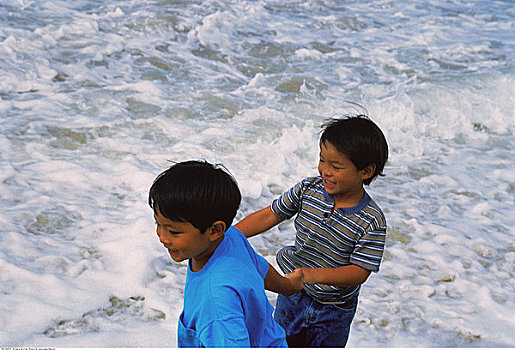 男孩,玩,海滩