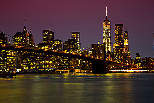 风景,曼哈顿,布鲁克林大桥,布鲁克林,日落