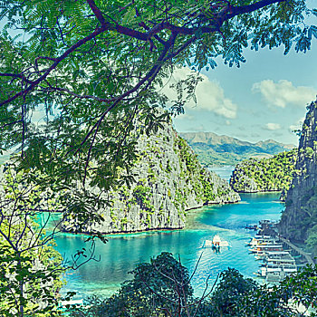 菲律宾,风景,悬崖,天堂湾,热带,泻湖