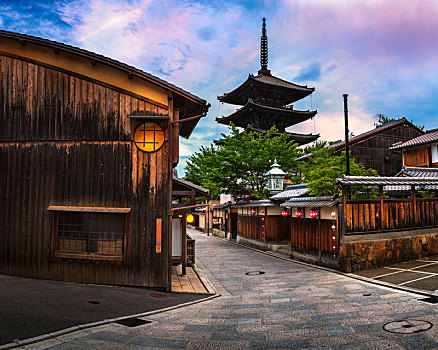 塔,街道,早晨,东山,京都,日本