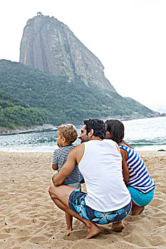 家庭,海滩,面包山,里约热内卢,巴西