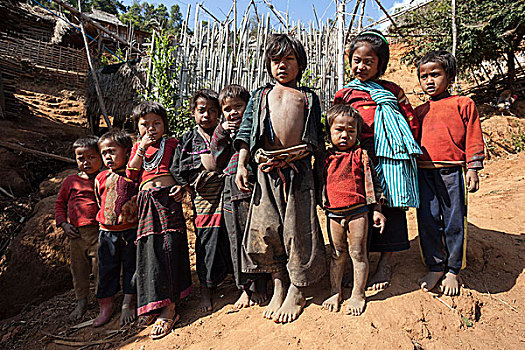孩子,部落,山村,掸邦,金三角,缅甸,亚洲