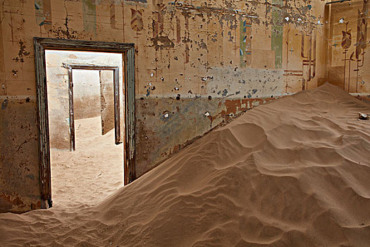风景,房间,废弃,建筑,满,沙子