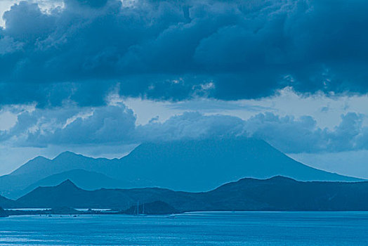 尼维斯岛,湾,俯视图,南,半岛,黎明
