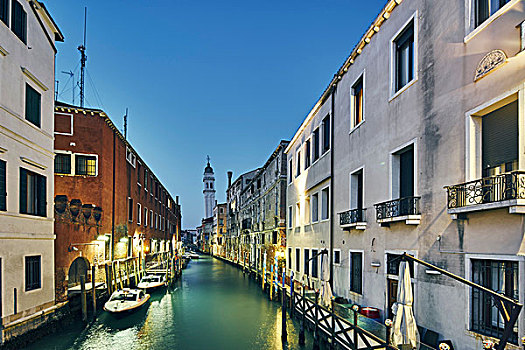 运河,传统,水岸,房子,黄昏,威尼斯,意大利
