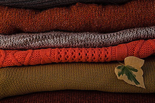 毛织品,一堆,秋叶,特写