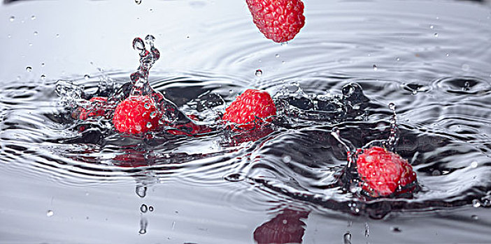 红色,树莓,水,溅