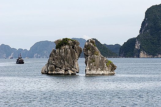 岩石构造,下龙湾,湾,越南