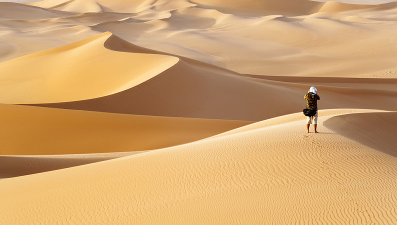 孤单,旅行者,沙漠,热,沙丘
