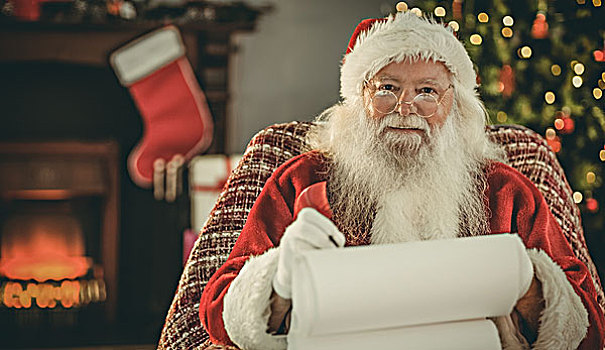 高兴,圣诞老人,文字,清单,在家,客厅