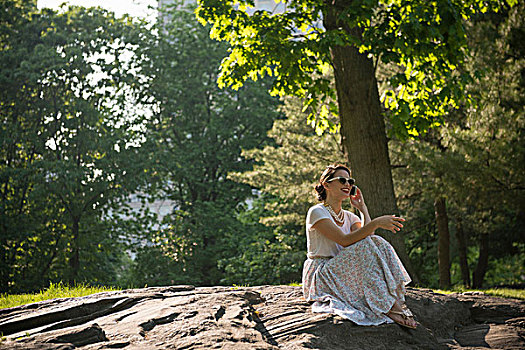 中年,女人,打手机,中央公园,纽约