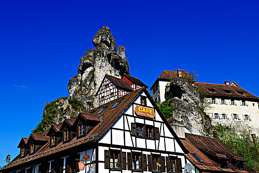 老,半木结构房屋,弗兰哥尼阶,瑞士,上弗兰科尼亚,巴伐利亚,德国,欧洲