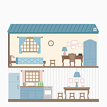 室內,房屋模型,家具,床,餐桌