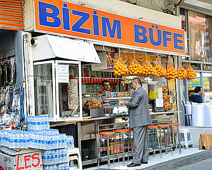 伊斯坦布尔,土耳其,男人,制作,购买,街边咖啡厅,标识,我们,自助餐
