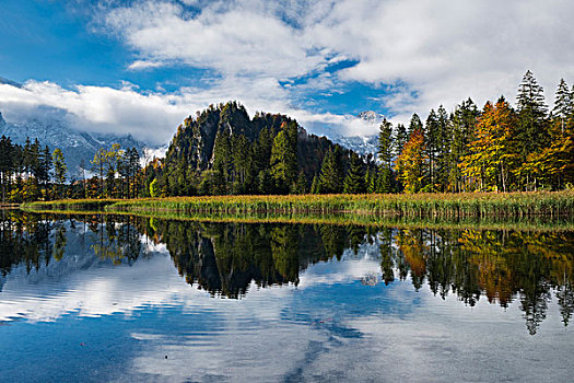 反射,湖,秋天,山,萨尔茨卡莫古特,上奥地利州,奥地利,欧洲