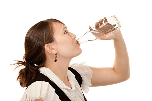 侧面,女人,饮用水,玻璃瓶