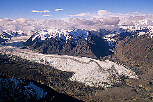 俯视,冰河,山峦,克卢恩国家公园,育空,加拿大