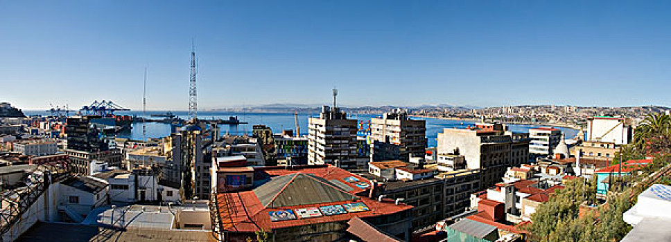全景,图像,城市,港口,瓦尔帕莱索,智利