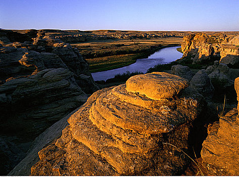 岩石构造,牛奶河,文字,石头,省立公园,艾伯塔省,加拿大