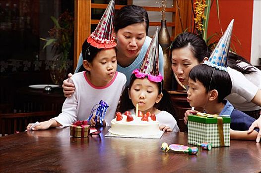 家庭,慶賀,生日,吹,蠟燭